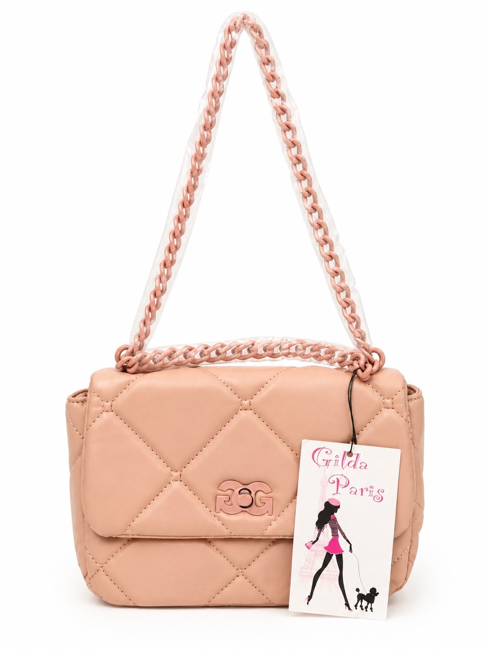 Gilda Paris Quilted Pink Chain Shoulder Bag